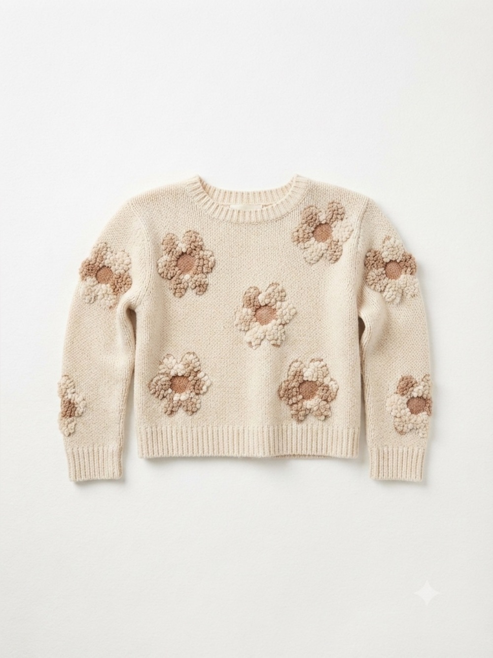 Amy Byer Girls Daisy Knit Sweater | Cream & Brown | Size 7/8